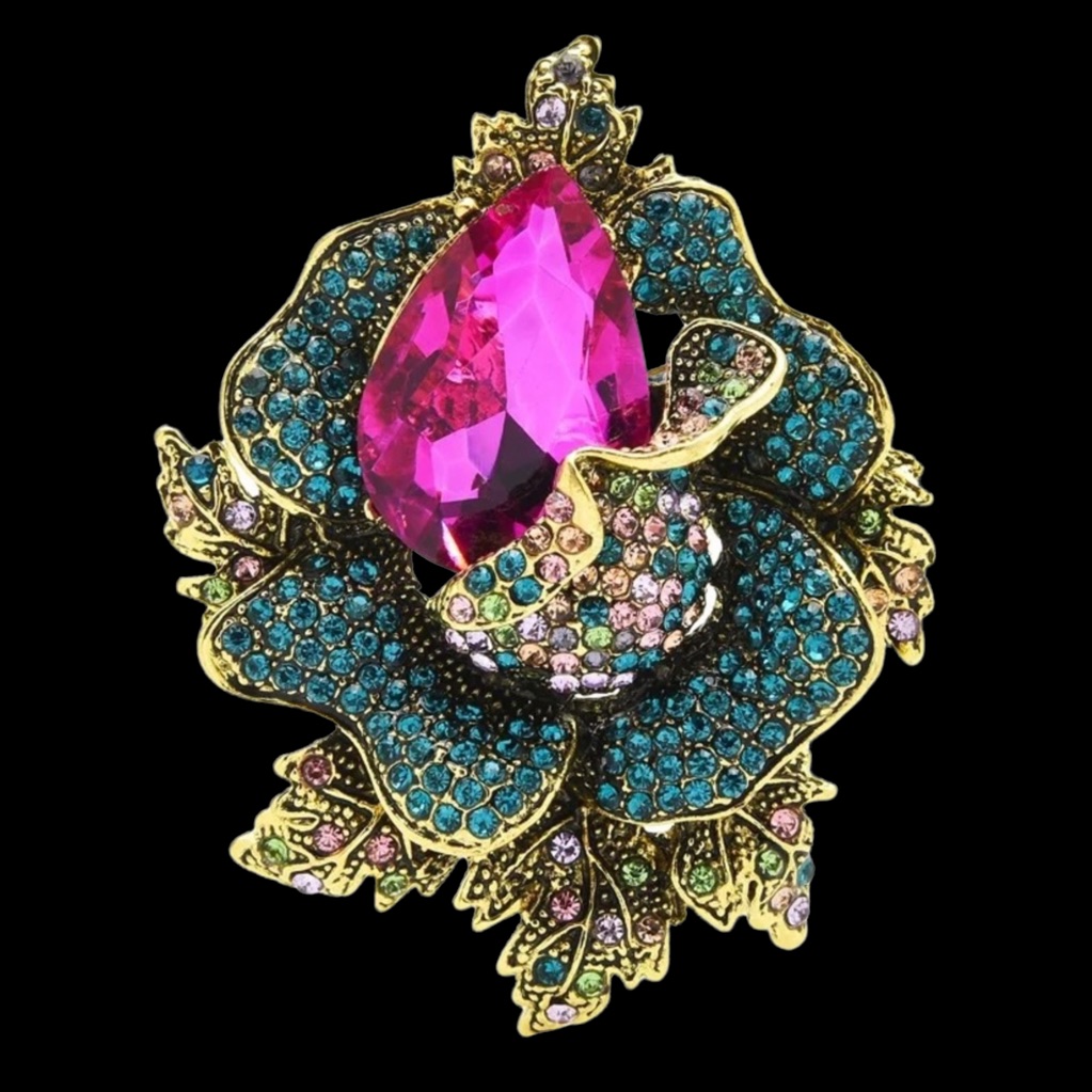 Vintage Style Swarovski Rhinestones Flower Brooch. Nwt